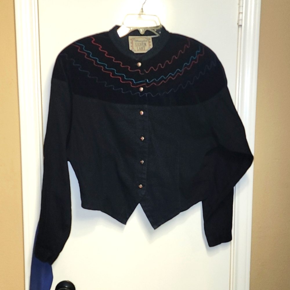 VINTAGE "WRANGLER SILVERLAKE" BLACK WESTERN SHIRT SZ L/XL